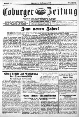Coburger Zeitung Dienstag 31. Dezember 1929