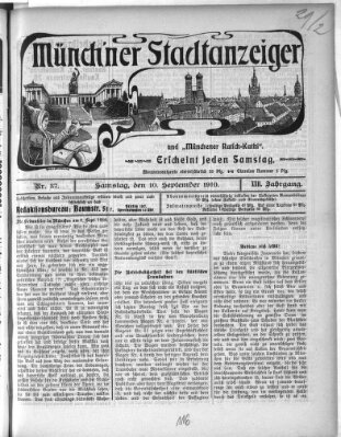 Münchener Stadtanzeiger und "Münchener Ratschkathl" (Münchener Ratsch-Kathl) Samstag 10. September 1910