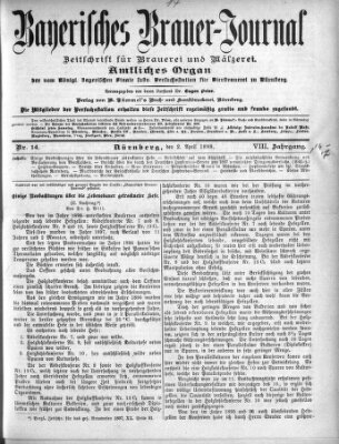 Bayerisches Brauer-Journal Samstag 2. April 1898