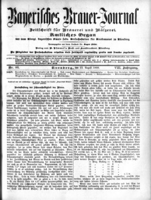 Bayerisches Brauer-Journal Samstag 13. August 1898