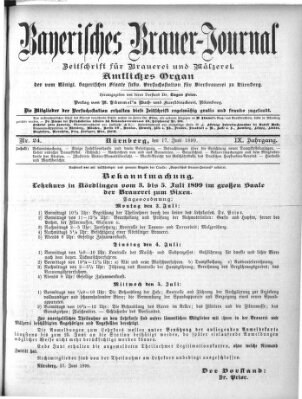Bayerisches Brauer-Journal Samstag 17. Juni 1899