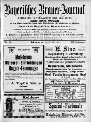 Bayerisches Brauer-Journal Samstag 31. Mai 1902