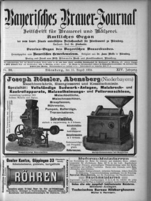 Bayerisches Brauer-Journal Montag 15. August 1904
