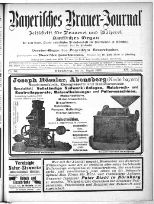 Bayerisches Brauer-Journal Montag 28. August 1905