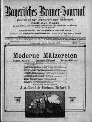 Bayerisches Brauer-Journal Montag 25. November 1907