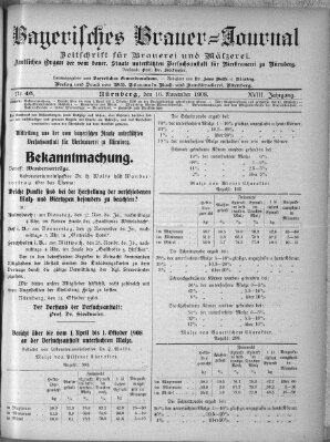 Bayerisches Brauer-Journal Montag 16. November 1908