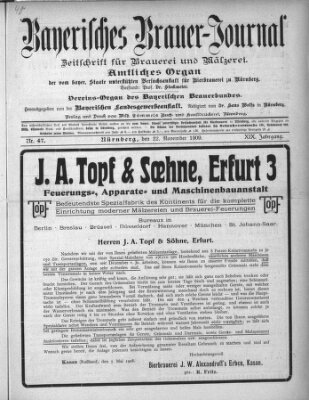 Bayerisches Brauer-Journal Montag 22. November 1909