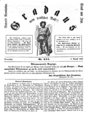 Gradaus mein deutsches Volk!! (Allerneueste Nachrichten oder Münchener Neuigkeits-Kourier) Donnerstag 2. August 1849