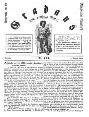 Gradaus mein deutsches Volk!! (Allerneueste Nachrichten oder Münchener Neuigkeits-Kourier) Samstag 4. August 1849