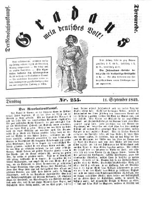 Gradaus mein deutsches Volk!! (Allerneueste Nachrichten oder Münchener Neuigkeits-Kourier) Dienstag 11. September 1849