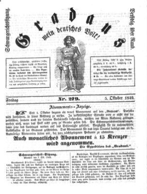 Gradaus mein deutsches Volk!! (Allerneueste Nachrichten oder Münchener Neuigkeits-Kourier) Freitag 5. Oktober 1849