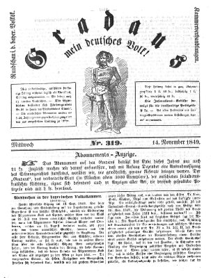 Gradaus mein deutsches Volk!! (Allerneueste Nachrichten oder Münchener Neuigkeits-Kourier) Mittwoch 14. November 1849