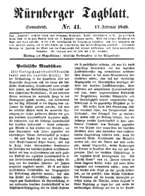 Nürnberger Tagblatt Samstag 17. Februar 1849