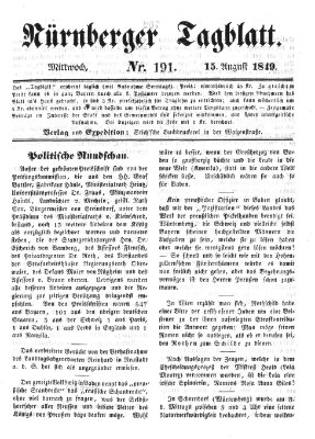 Nürnberger Tagblatt Mittwoch 15. August 1849