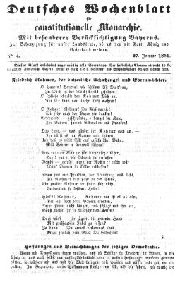 Deutsches Wochenblatt für constitutionelle Monarchie Sonntag 27. Januar 1850