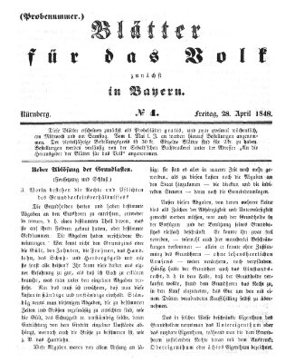 Blätter für das Volk zunächst in Bayern Freitag 28. April 1848