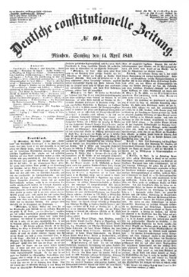 Deutsche constitutionelle Zeitung Samstag 14. April 1849