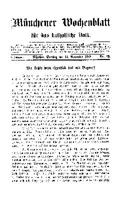 Münchener Wochenblatt für das katholische Volk Samstag 14. November 1868
