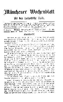 Münchener Wochenblatt für das katholische Volk Donnerstag 11. November 1869