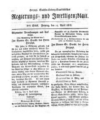 Herzogl.-Sachsen-Coburg-Saalfeldisches Regierungs- und Intelligenzblatt (Coburger Regierungs-Blatt) Freitag 15. April 1808