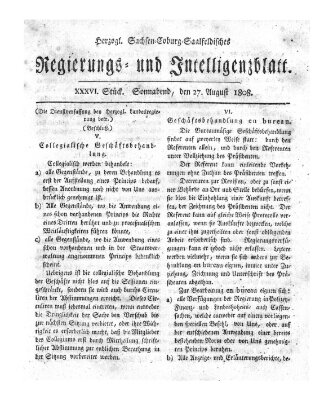 Herzogl.-Sachsen-Coburg-Saalfeldisches Regierungs- und Intelligenzblatt (Coburger Regierungs-Blatt) Samstag 27. August 1808