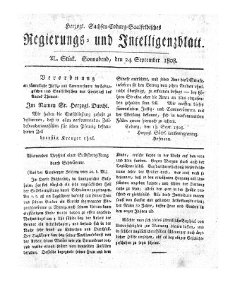 Herzogl.-Sachsen-Coburg-Saalfeldisches Regierungs- und Intelligenzblatt (Coburger Regierungs-Blatt) Samstag 24. September 1808