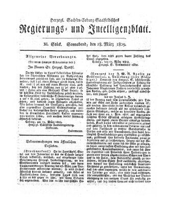 Herzogl.-Sachsen-Coburg-Saalfeldisches Regierungs- und Intelligenzblatt (Coburger Regierungs-Blatt) Samstag 18. März 1809