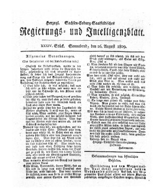 Herzogl.-Sachsen-Coburg-Saalfeldisches Regierungs- und Intelligenzblatt (Coburger Regierungs-Blatt) Samstag 26. August 1809