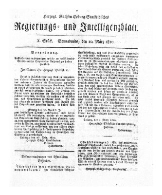 Herzogl.-Sachsen-Coburg-Saalfeldisches Regierungs- und Intelligenzblatt (Coburger Regierungs-Blatt) Samstag 10. März 1810