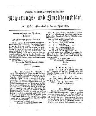 Herzogl.-Sachsen-Coburg-Saalfeldisches Regierungs- und Intelligenzblatt (Coburger Regierungs-Blatt) Samstag 21. April 1810