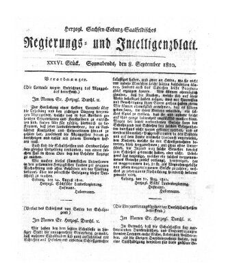 Herzogl.-Sachsen-Coburg-Saalfeldisches Regierungs- und Intelligenzblatt (Coburger Regierungs-Blatt) Samstag 8. September 1810