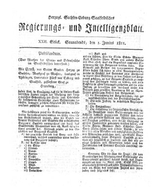 Herzogl.-Sachsen-Coburg-Saalfeldisches Regierungs- und Intelligenzblatt (Coburger Regierungs-Blatt) Samstag 1. Juni 1811