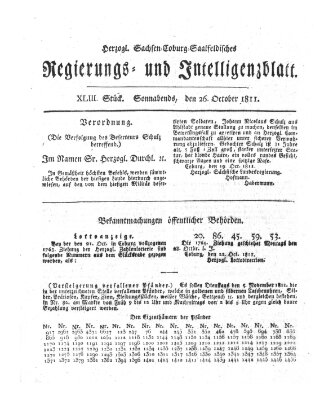 Herzogl.-Sachsen-Coburg-Saalfeldisches Regierungs- und Intelligenzblatt (Coburger Regierungs-Blatt) Samstag 26. Oktober 1811