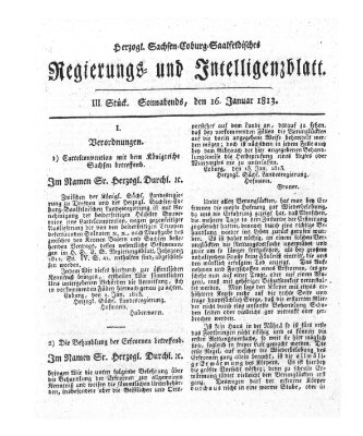 Herzogl.-Sachsen-Coburg-Saalfeldisches Regierungs- und Intelligenzblatt (Coburger Regierungs-Blatt) Samstag 16. Januar 1813