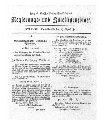 Herzogl.-Sachsen-Coburg-Saalfeldisches Regierungs- und Intelligenzblatt (Coburger Regierungs-Blatt) Samstag 17. April 1813