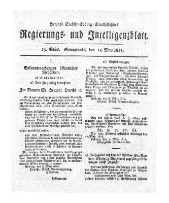 Herzogl.-Sachsen-Coburg-Saalfeldisches Regierungs- und Intelligenzblatt (Coburger Regierungs-Blatt) Samstag 13. Mai 1815
