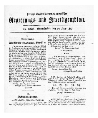 Herzogl.-Sachsen-Coburg-Saalfeldisches Regierungs- und Intelligenzblatt (Coburger Regierungs-Blatt) Samstag 19. Juli 1817