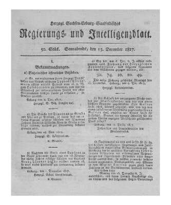 Herzogl.-Sachsen-Coburg-Saalfeldisches Regierungs- und Intelligenzblatt (Coburger Regierungs-Blatt) Samstag 13. Dezember 1817