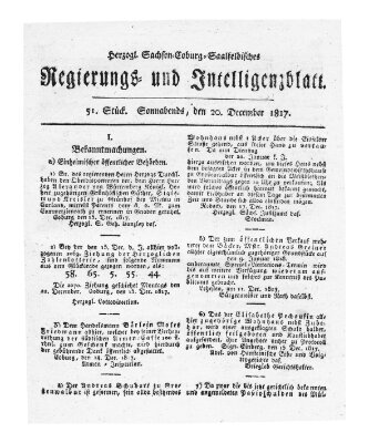 Herzogl.-Sachsen-Coburg-Saalfeldisches Regierungs- und Intelligenzblatt (Coburger Regierungs-Blatt) Samstag 20. Dezember 1817