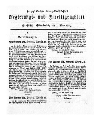 Herzogl.-Sachsen-Coburg-Saalfeldisches Regierungs- und Intelligenzblatt (Coburger Regierungs-Blatt) Samstag 1. Mai 1819