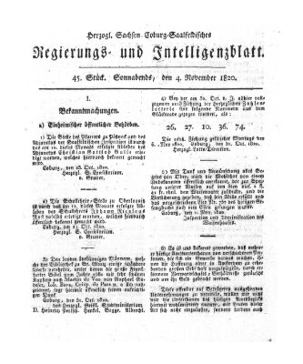 Herzogl.-Sachsen-Coburg-Saalfeldisches Regierungs- und Intelligenzblatt (Coburger Regierungs-Blatt) Samstag 4. November 1820