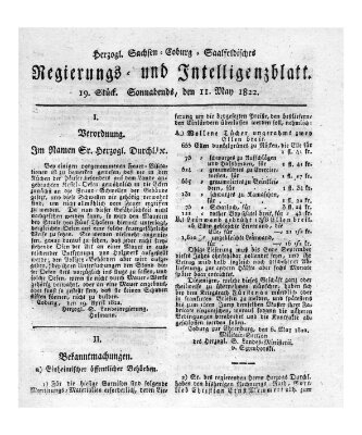 Herzogl.-Sachsen-Coburg-Saalfeldisches Regierungs- und Intelligenzblatt (Coburger Regierungs-Blatt) Samstag 11. Mai 1822