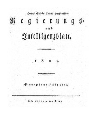Herzogl.-Sachsen-Coburg-Saalfeldisches Regierungs- und Intelligenzblatt (Coburger Regierungs-Blatt) Samstag 4. Januar 1823