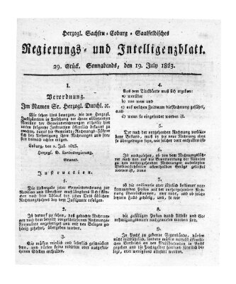 Herzogl.-Sachsen-Coburg-Saalfeldisches Regierungs- und Intelligenzblatt (Coburger Regierungs-Blatt) Samstag 19. Juli 1823