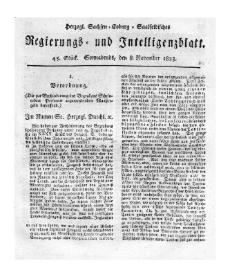 Herzogl.-Sachsen-Coburg-Saalfeldisches Regierungs- und Intelligenzblatt (Coburger Regierungs-Blatt) Samstag 8. November 1823