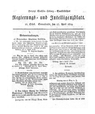 Herzogl.-Sachsen-Coburg-Saalfeldisches Regierungs- und Intelligenzblatt (Coburger Regierungs-Blatt) Samstag 17. April 1824