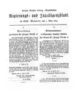 Herzogl.-Sachsen-Coburg-Saalfeldisches Regierungs- und Intelligenzblatt (Coburger Regierungs-Blatt) Samstag 1. Mai 1824