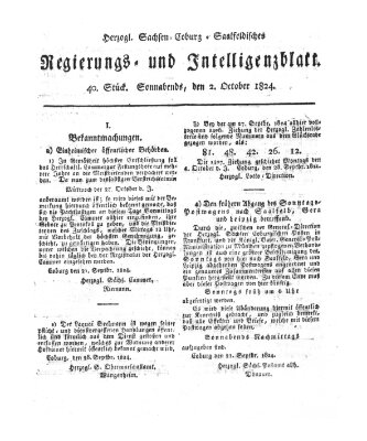 Herzogl.-Sachsen-Coburg-Saalfeldisches Regierungs- und Intelligenzblatt (Coburger Regierungs-Blatt) Samstag 2. Oktober 1824