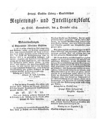 Herzogl.-Sachsen-Coburg-Saalfeldisches Regierungs- und Intelligenzblatt (Coburger Regierungs-Blatt) Samstag 4. Dezember 1824
