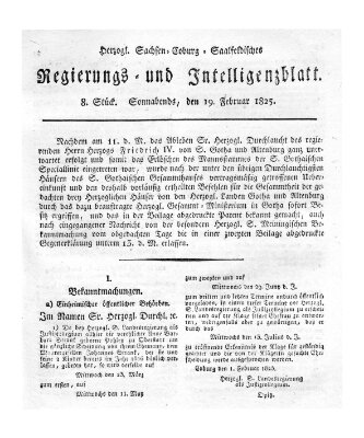 Herzogl.-Sachsen-Coburg-Saalfeldisches Regierungs- und Intelligenzblatt (Coburger Regierungs-Blatt) Samstag 19. Februar 1825